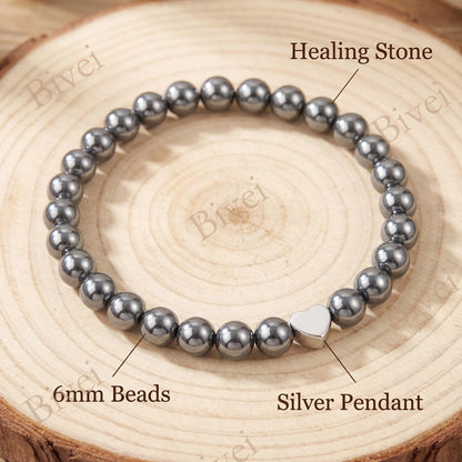 Bivei 6mm Hematite Crystal Stretch Bracelets for Women, Handmade Natural Stone Beaded Bracelet, Yoga Protection Jewelry Gift
