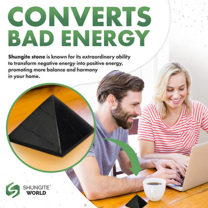 Shungite World 5 pcs Authentic Shungite Pyramid Polished 50 mm / 1.96" Chakra Energy Natural Healing Crystal Real Black Pyramid Home Office Protection Desk Decor Meditation Reiki Grounding Stone