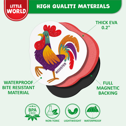 Little World Large Set of Safe and Durable Fridge Magnets for Toddlers 1-3 | Foam Refrigerator Magnets for Kids with Gift Box | Waterproof, Non-Toxic Farm Magnetic Animals for Children and Babies 1+