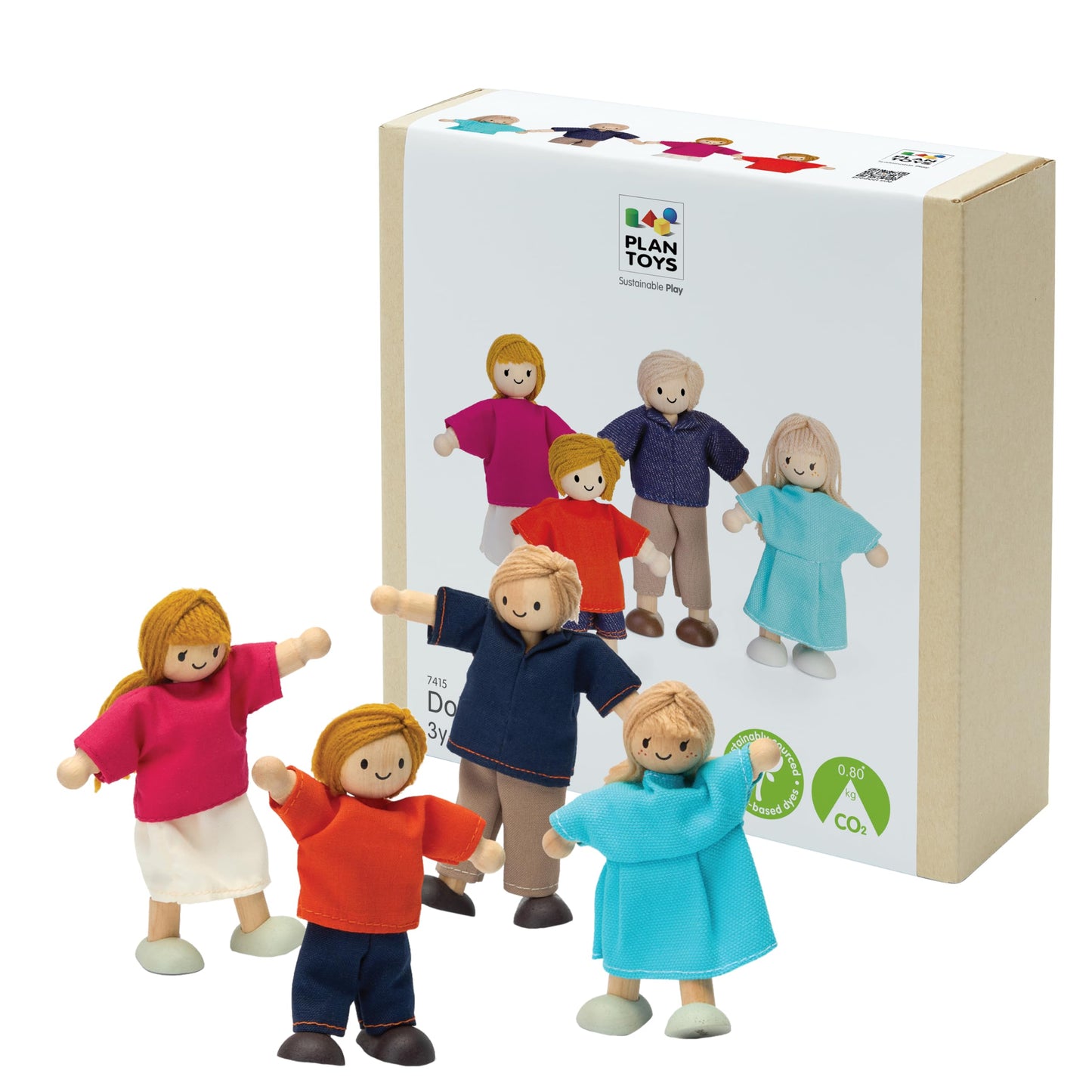 PlanToys® Family Wooden Dollhouse Figurine Set | 4 Poseable 1:12 Scale Mini Dolls (Parents & Kids) | Dollhouse Accessories for Pretend Play | Eco-Friendly Montessori Toy for Kids Ages 3+