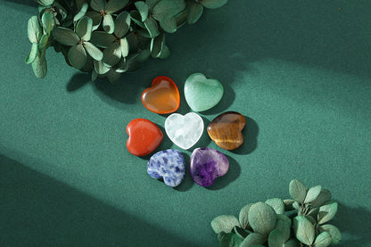 YATOJUZI 7 Chakra Natural Heart Healing Crystals Rose Quartz Amethyst Heart Love Stones Set Bulk Polished Pocket Palm Thumb Gemstones Chakra Reiki Balancing 0.8 inches
