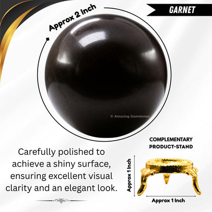 Amazing Gemstone Garnet Crystal Ball with Stand - 2 Inches Crystal Sphere Meditation Balls for Witchcraft and Decorative Balls