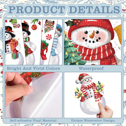 12 Sheets Christmas Snowman Wall Stickers Decorations, Xmas Wall Decals Holiday Snowman Snowflakes Floor Wall Vinyl Stickers for Living Room Bedroom Home Office Decor