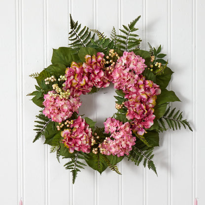 Nearly Natural 24in. Artificial Hydrangea Berry Wreath