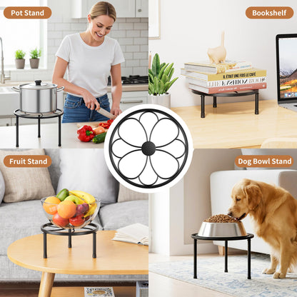 NQW 5 Pack Metal Plant Stands,Heavy Duty Potted Holder for Flower Pot,Indoor Outdoor Metal Rustproof Iron Garden Container Round Supports Flower Rack for Planter(BlackFlower)