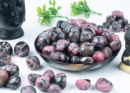 Crocon 1LB Rhodonite Crystals Tumbled Stones Bulk Set 2000+ Carats Pocket Crystal Healing Balancing Gemstones Tumbled Collection Palm Stone Good Luck Charm Gift Craft Home Decor Size: 20-25 mm