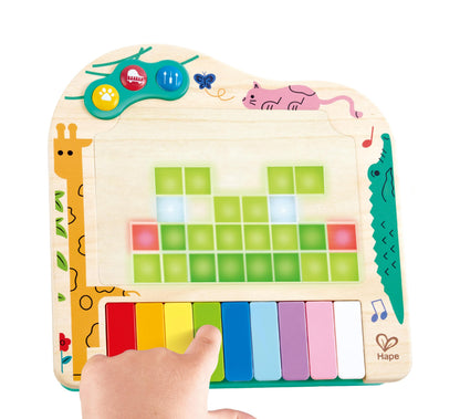 Hape Dynamic Pixel Piano - 3-in-1 Interactive Wooden Piano Toy for Toddlers Age 1-6, Musical Sensory Toy with LED Pixel Art Screen, Guided Melodies & Animal Sounds, Early Learning Educational Gift