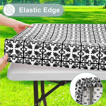 misaya Picnic Table Cover with Bench Cover, Waterproof Elastic Fitted Tablecloth for 6 Foot Tables, Rectangle Washable Polyester Tablecloths for Picnic, Camping, Outdoor (Black, 30" x 72")