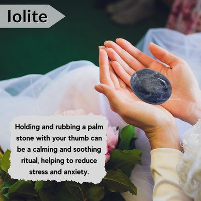 Amazing Gemstone Iolite Crystals and Healing Stones - Large Palm Stone Crystals Piedra - Crystal for Good Luck, Balanced Positive Energy, Meditation - Unique Stocking Stuffers and Gifts for Women, Men