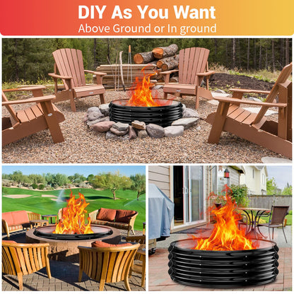 48 Inch Large Outdoor Fire Pit Ring,Heavy Duty High Heat Resistant Wood Burning Firepit for Outside,12" Tall,Galvanized Steel Outdoor Fireplace & Fire Pits Bowl for Backyard Bonfire, Patio,Camping