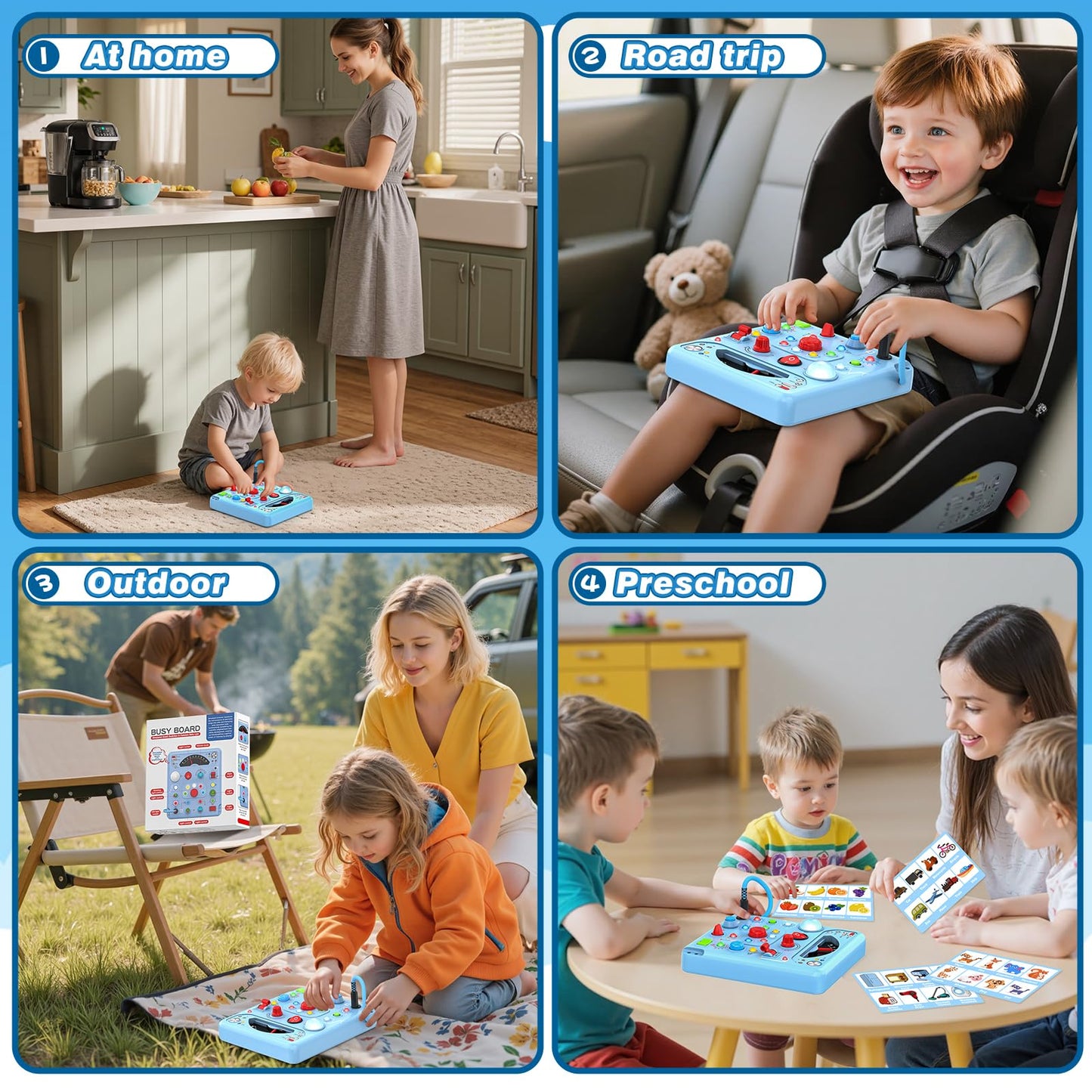 Busy Board Montessori Toys for Toddlers 1 2 3 4 Year Old with 13 LED Lights, Sensory Board Toys Educational Learning for Toddlers, Activity Toy Christmas Birthday Gifts for 1+ Year Old Boys and Girls