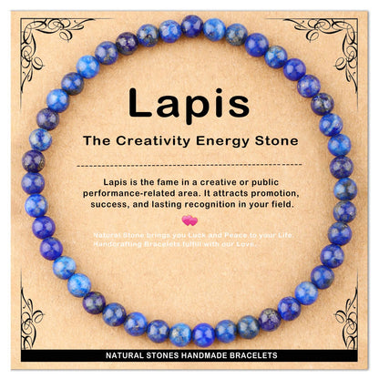 AD Beads 4mm Handmade Lapis Elastic Bracelet – Natural Gemstone for Profession Success – Meditation, Yoga, Healing and Energy Gift for Men Women