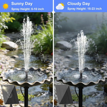 Yeomi Solar Water Fountain for Bird Bath, 2.5W 5V Solar Powered Water Pump with Separated Solar Panel, Outdoor Solar Fountain for Small Pond, Garden Water Feature Decoration with 5 Spray Nozzles