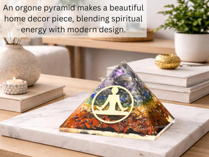 Amazing Gemstone Large Orgone Pyramid | Natural Chakra Pyramid Crystal | Buddha Orgonite Pyramid | Organ Pyramids Positive Energy Healing
