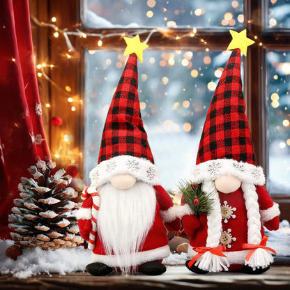Lovinland Christmas Gnomes Plush Couple with Red Buffalo Check - Xmas Gnomes Elf Tomte Ornaments Doll - Christmas Decorations - Xmas Decorations for Home, Indoor, Office