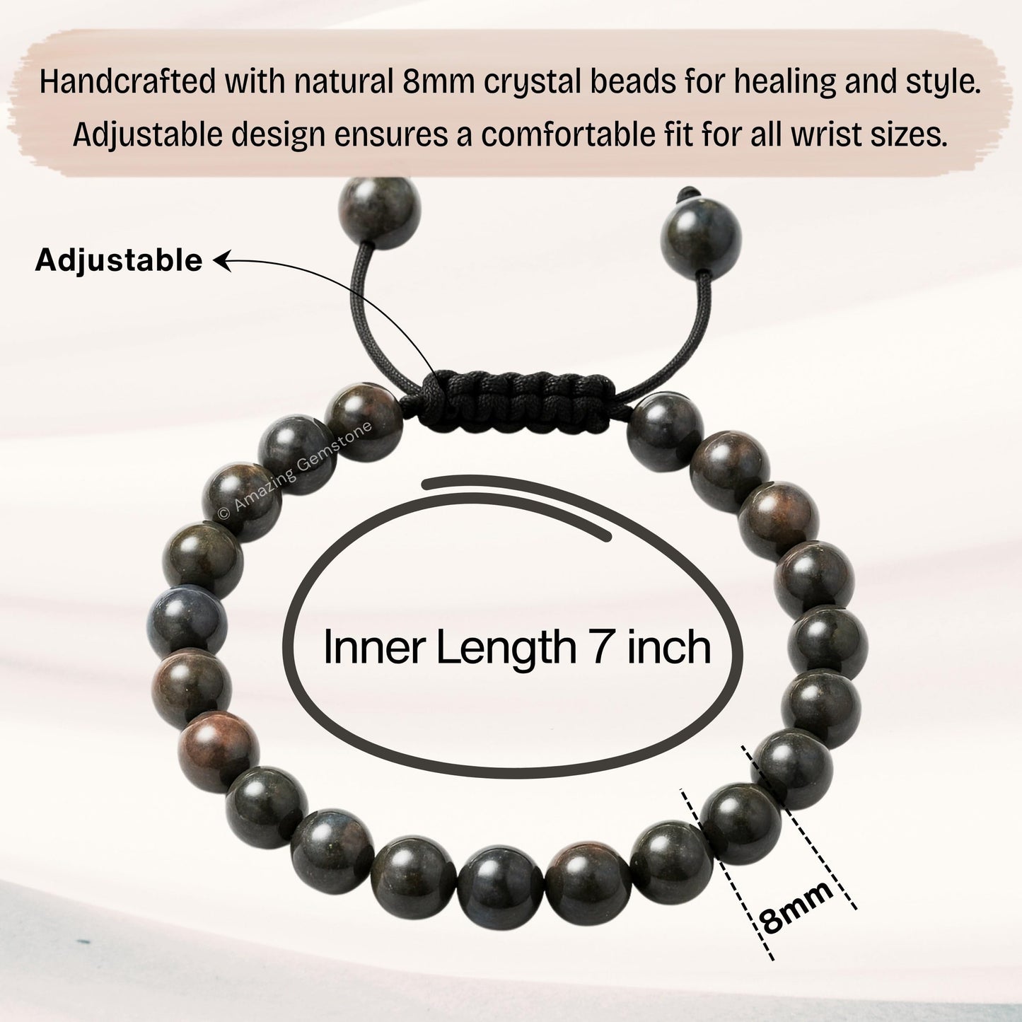 Amazing Gemstone Que Sera Stone Llanite Bracelet, Gifts For Men & Women - Protection Healing Crystal Bracelet - 8mm Gemstone Beaded Adjustable Bracelet, Pulseras Para Hombres Mujer Stocking Stuffers