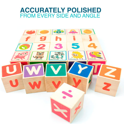 QUOKKA Wooden Blocks for Toddlers 1-3 - 26 ABC Learning Baby Blocks for Kids 3-5 Year Olds Stacking Alphabet Wood Toys for 2-4 yo - Educational with Letters Numbers - Updated Edition