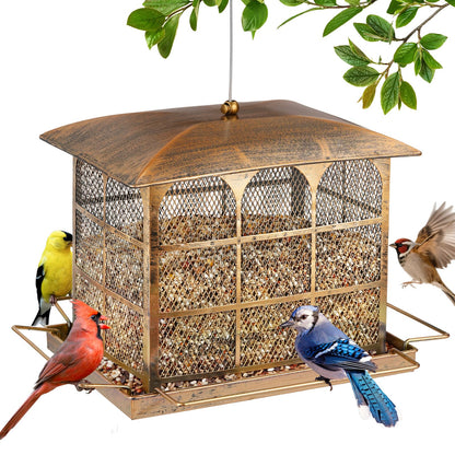 Large Bird Feeder, Heavy Duty Metal Bird Feeders for Outdoor Hanging, 9.5LB Seed Capacity Wild Birdfeeder for Outside Garden Decoration