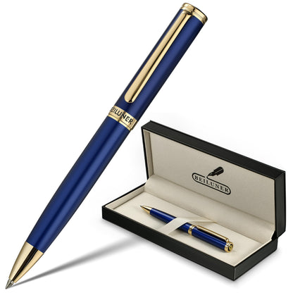 BEILUNER Blue Lacquer Gel Pen - Stunning Luxury Pen with 24K Gold Finish, ADMOK Black Refill, Executive Gift Set for Family & Friends, Writing, Fancy, Office, Retractable Pens
