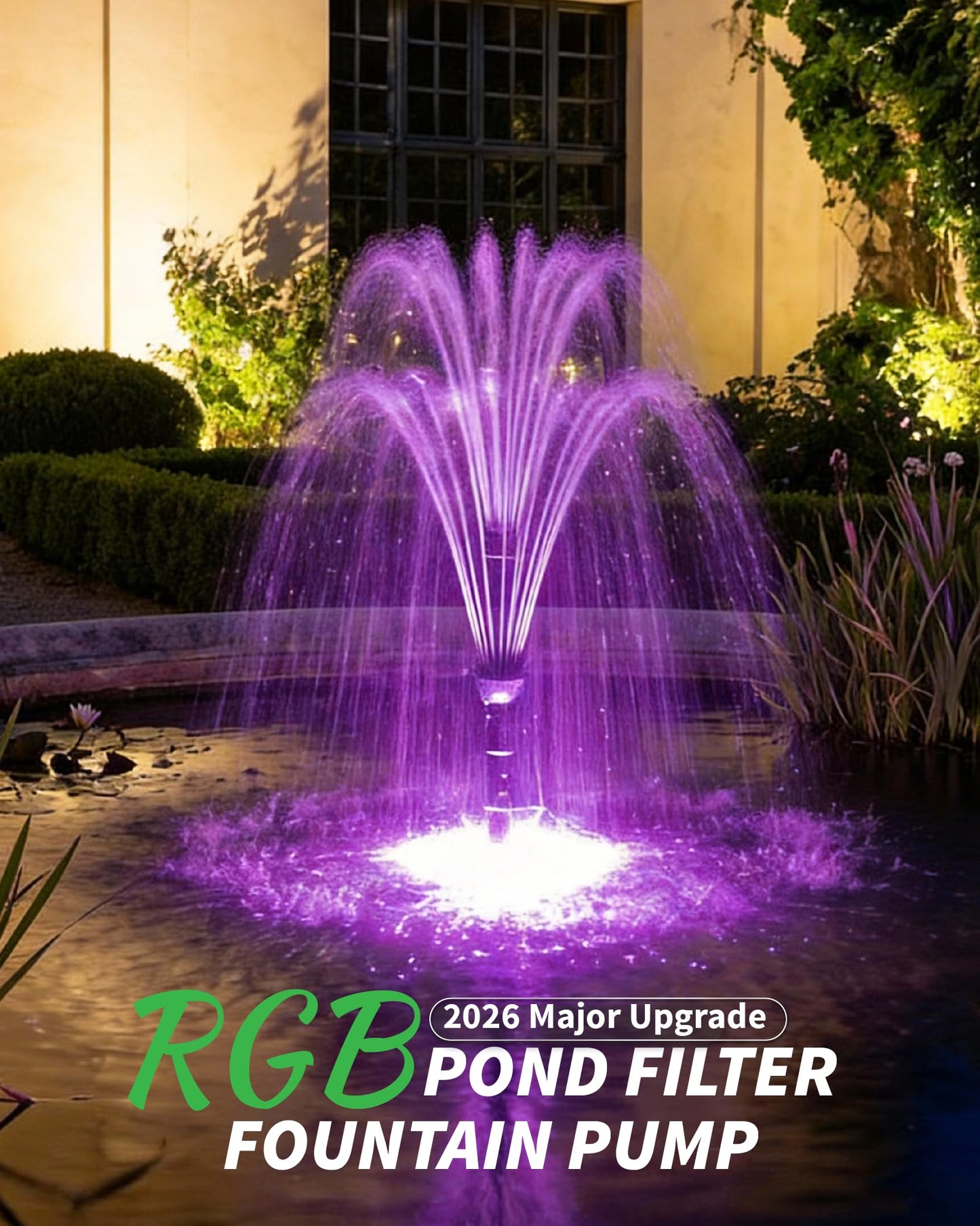 POPOSOAP Pond Filter with U-V Clarifier, 660GPH 40W Pond Pump and Filter Kit with RGB LED Lights, All-in-One Pond Fountain for Outdoor Ponds Up to 1300 Gallons P2360