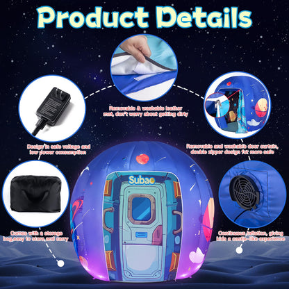 Subao Sensory Toys for Kids with Autism,70" Vast Planet Kids Play Sensory Tent with Lights and 14" Pink Light Up Star Plush Sensory Toddler Pillow,Birthday Xmas Gifts for Boys Girls Ages 3-12