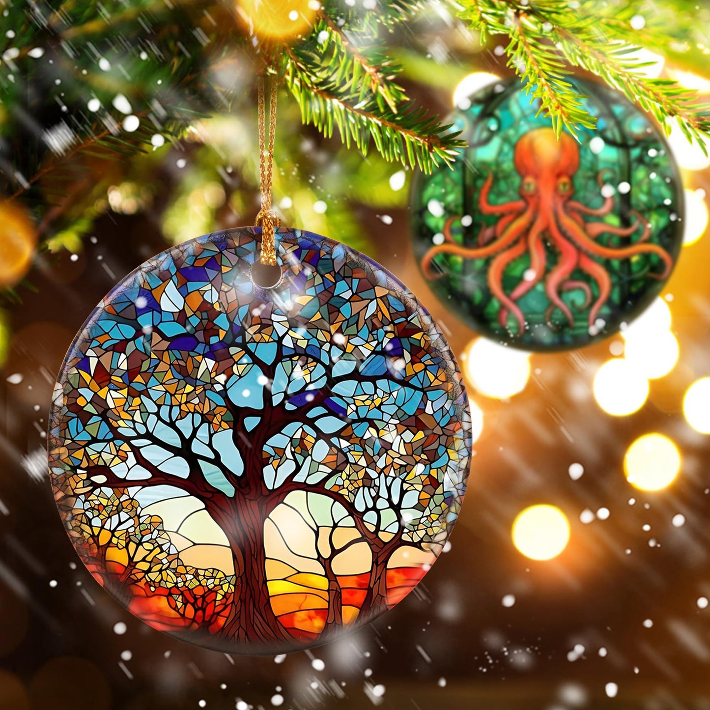 Touber Tree of Life Ornament, Christmas Decoration, Holiday Present Idea, Heirloom Keepsake, Round Ceramic, Bauble Present, Tree of Life