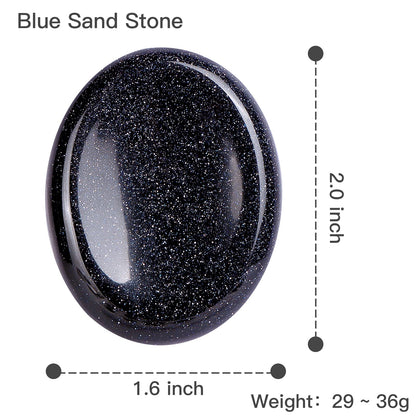LEADGEM 2" Worry Stone Blue Sand Crystal Palm Stones, Healing Goldstone Crystals for Anxiety Meditation, Turmalina Negra Thumb Stone Anxiety Relief Items Gift