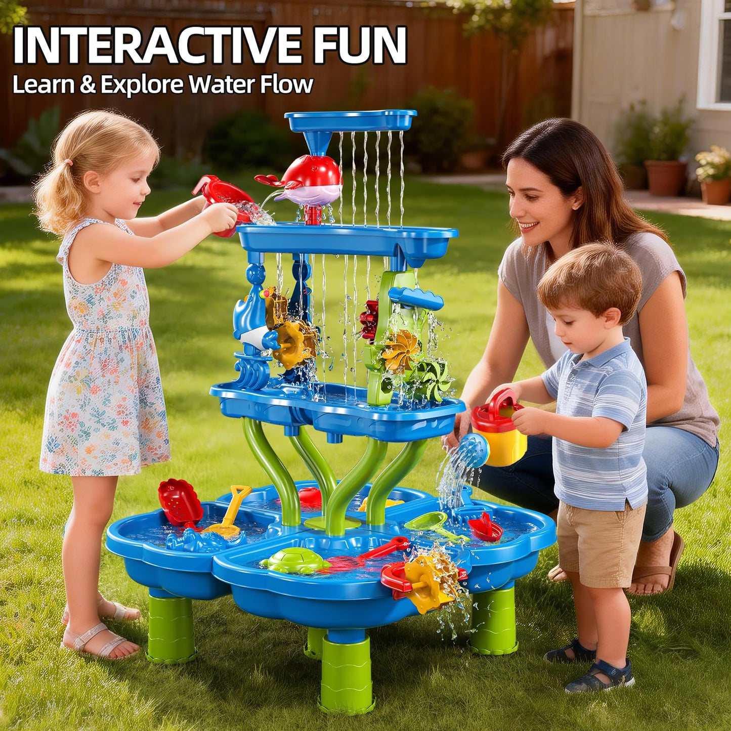 Kenthoris Water Table for Toddlers 1-3, Toddler Outdoor Toys Kids Summer Beach Backyard Pool Splash Activities Playsets, Water and Sand Activity Sensory Playset for Toddlers 1.5+ Years Old (9988)