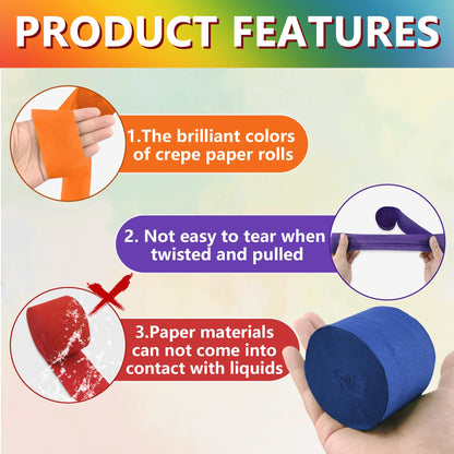Oun Nana Crepe Paper Streamers 6 Rolls Rainbow Streamers 2.2 Inches 738 Feet, Streamers Party Supplies for Birthday, Wedding, Baby Shower, Bachelorette Party, Graduations Decorations, DIY Crafts