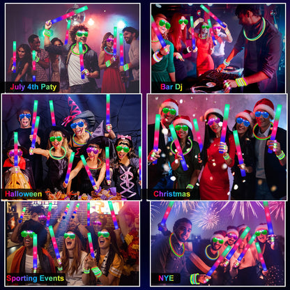 OLUPP 150 PCS Glow in the Dark Party Supplies, 16 Foam Sticks, 16 LED Glasses, 100 Glow Sticks and 18 Finger Lights for Neon Party, Wedding, Birthday, Concert, New Year, Carnivals, Raves
