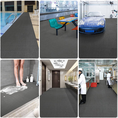 WLWLEO Pool Non Slip Mat Bathroom Anti-Fatigue PVC Rugs 3x20 Ft Heavy Duty Drainage Anti Slip Floor Mats for Commercial Restaurant Kitchen Washroom Sauna SPA Garage Entrance Warehouse,Gray/Grey,0.9×6M