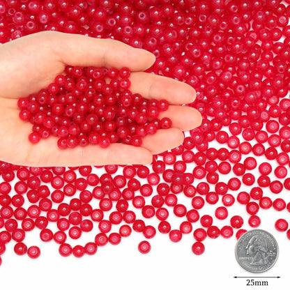 NUKAYAI 500Pcs Red Glass Beads for Bracelets, 6mm Round Glass Crystal Beads for Bracelet Jewelry Making Kits and DIY Crafts Earring Necklaces Suitable for Beginners(Red)