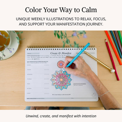 Innerlight Compass Manifestation Planner for Daily Affirmations | Law of Attraction, Gratitude and Mindful Coloring | Intention Setting Tracker for Women | 52 Sheets for 1 Year | A4