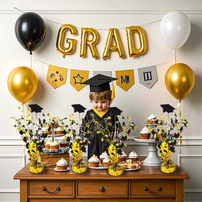 FUBININA 6 Pack 2026 Graduation Table Centerpiece Party Decoration Metallic Foil Spray Glitter Graduate Cap Decor Star Table Top for Graduation Parties Grad Ceremonies Party Favor, Black and Gold