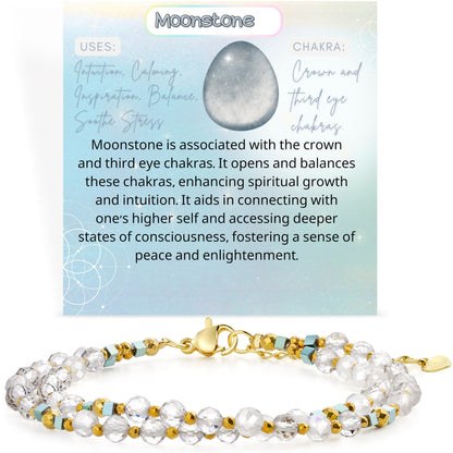 Farfume Moonstone - Intuition - Crystal Beaded Bracelets, Chakra 4mm Natural Stone Beads Bracelets, Gemstone Spiritual Jewelry Gifts for Mother's Day