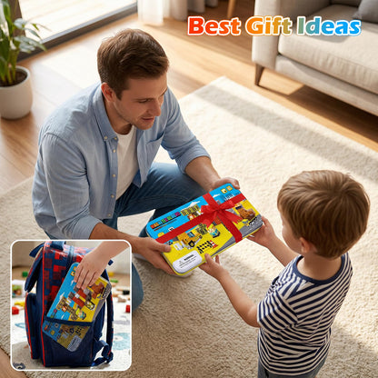 Tyholoo 45PCS Magnetic Blocks Travel Toys for Kids with Portable Iron Box, Mini Magnetic Cubes Outdoor Toys for Airplane & Car Ride STEM Learning Gift Idea for Ages 3+ Gift（ Construction Theme）
