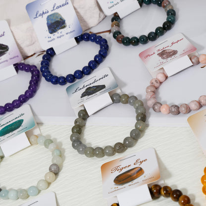 BOMAIL 9Pcs Healing Crystal Bracelets for Women Men 4mm 6mm 8mm Natural Stone Beaded Stretch Bracelet Set Handmade Gemstone Reiki Spiritual Jewelry Gifts