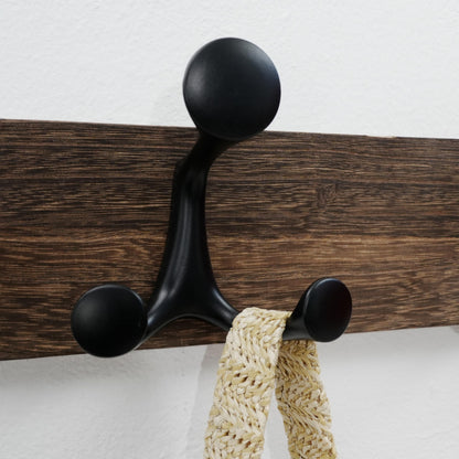 WEBI Coat Rack Wall Mount,17" Solid Wood Coat Hooks Wall Mounted Coat Hanger,16" Hole to Hole,Heavy Duty Hook Rack Rail,3 Triple Hooks for Hanging Coats,Jacket,Clothes,Hat,Backpack,Weathered Brown