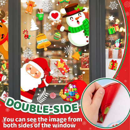 9 Sheets 200+Pcs Christmas Window Stickers Xmas Decals Decorations for Glass Snowflake Santa Claus Reindeer Window Cling Sticker for Holiday