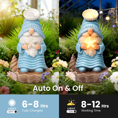 GIGALUMI Garden Gnomes, Solar Statue Outdoor Decor, Gnome Gifts Decoration with LED for Patio Yard Lawn Balcony, Christmas/Birthday Gift for Mom Women