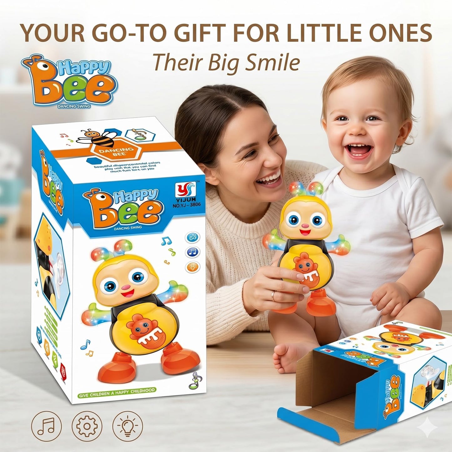 Dancing Bee Toy with Music & LED Lights - Abejita Chiquitita Interactive Walking Toy for Toddlers, Juguete de Abeja Bailarina para Niños, Sensory Learning Gift for Boys Girls 1 2 3+