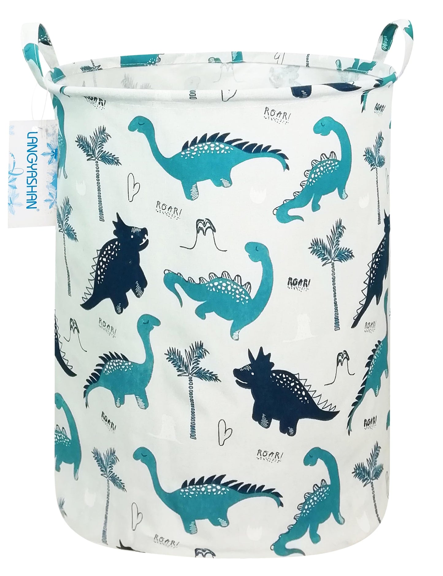 LANGYASHAN Laundry Basket Canvas Fabric Collapsible Organizer Basket for Storage Bin Toy Bins Gift Baskets Bedroom Clothes Children Nursery Hamper (Full dinosaur)