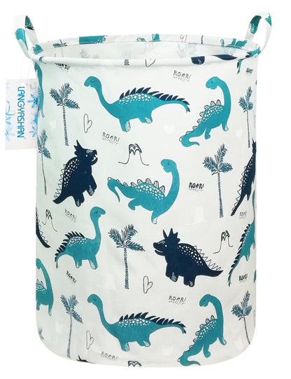 LANGYASHAN Laundry Basket Canvas Fabric Collapsible Organizer Basket for Storage Bin Toy Bins Gift Baskets Bedroom Clothes Children Nursery Hamper (Full dinosaur)