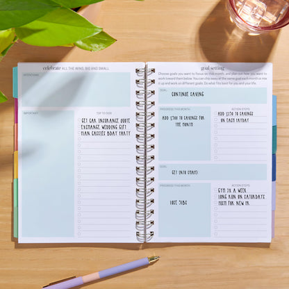 Inspired by Erin Condren A5 Undated Planner, Spiral Bound Daily & Weekly Planner with Monthly Tabs, Portable Organizer for Productivity, Goal Setting, Includes Sticker Sheets, Green Leaves Design