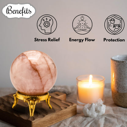 Amazing Gemstone Red Hematoid Quartz Crystal Ball with Stand - 2 Inches Crystal Sphere Meditation Balls for Witchcraft and Decorative Balls