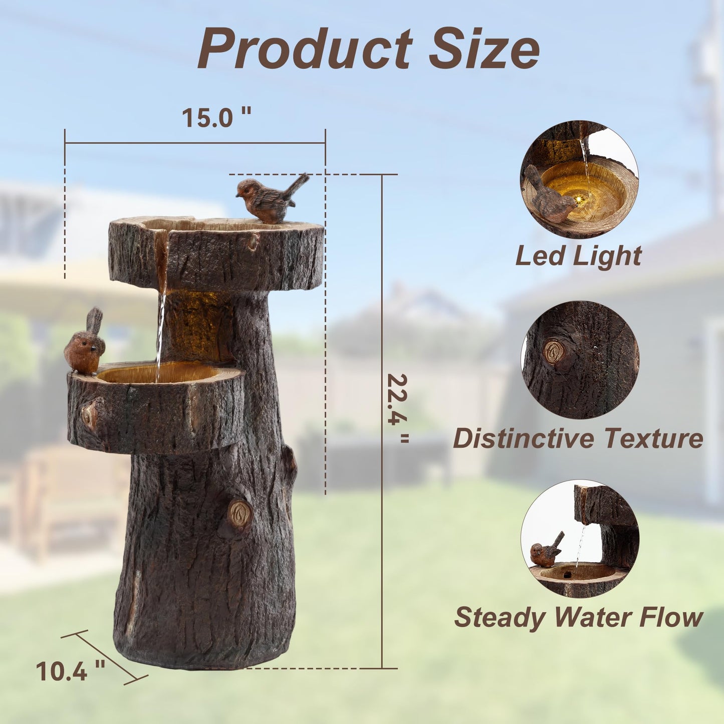 22" Outdoor Water Fountain with Led Lights, 2-Tiered Bird Bath Water Fountain, Outdoor Garden Waterfall Decor for Garden, Patio, Courtyard