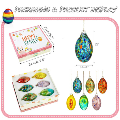 6PCS Blown Glass Balls Ornaments 3.9'' Hanging Crystal Decorative Eggs for DIY Centerpiece Party Favor Gift Spring Home Wedding Table Decor