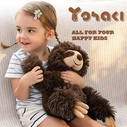 YOHAKI Sloth Plush Animal, 11.02" Cute Stuffed Sloth with 3 Baby Sloths, Easter Stuffed Sloth Animal, Washable Plush Toys, Cute Three Toed Sloth Birthday Gifts for Kids Boys and Girls, Brown