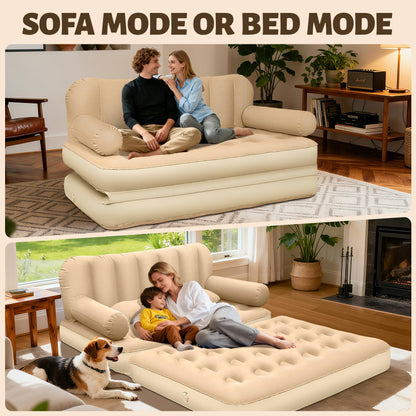 ChlorBlu Queen Size Air Sofa Bed Mattress with Headboard and Pump, Flocked Surface Blow Up Couch Inflatable Bed for Home,Folding Inflatable Couch for Camping, 2-in-1 Valve Inflatable Sofa 73"x61"x32''