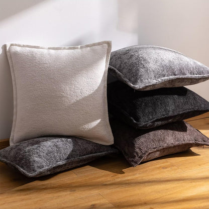 BAOLIZEGAO Grey Decorative Throw Pillow Covers 18x18 Inch Set of 2 Cozy Soild Chenille Cushion Cases Soft Textured Square Couch Pillows Cover Boho Accent Farmhouse Pillowcases for Sofa Bed